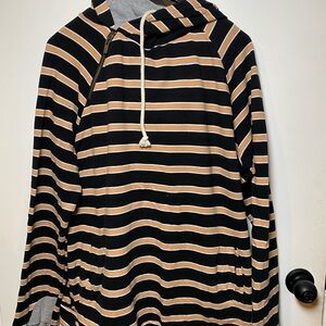 AMPERSAND AVE Black and Tan Striped Hoodie